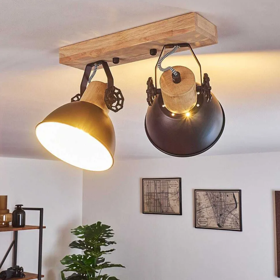 Plafonnier Orny Anthracite, Bois Clair, 2 Lumieres