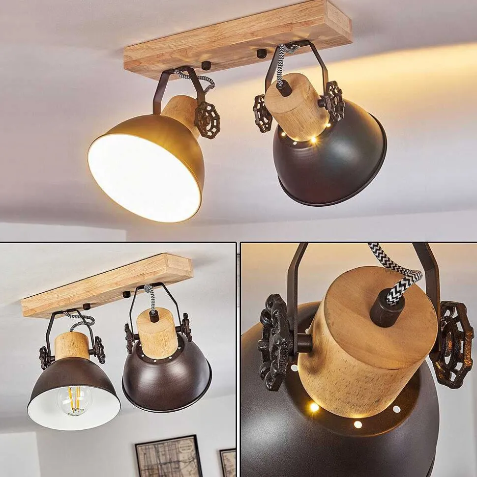 Plafonnier Orny Anthracite, Bois Clair, 2 Lumieres