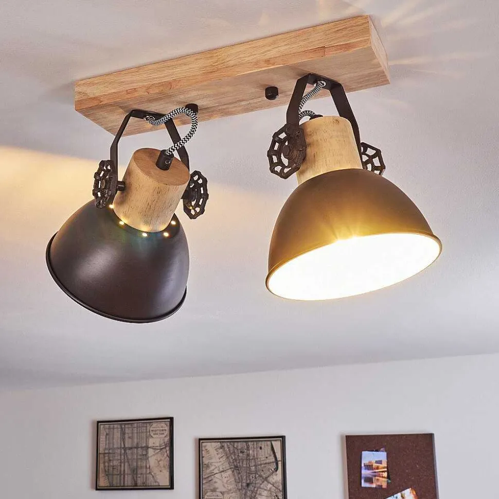 Plafonnier Orny Anthracite, Bois Clair, 2 Lumieres