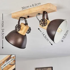 Plafonnier Orny Anthracite, Bois Clair, 2 Lumieres