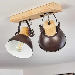 Plafonnier Orny Anthracite, Bois Clair, 2 Lumieres