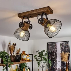 Plafonnier Orny Bois Fonce, Noir, 2 Lumieres