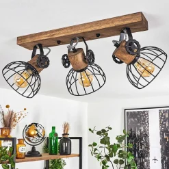 Plafonnier Orny Bois Fonce, Noir, 3 Lumieres