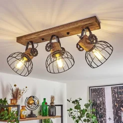 Plafonnier Orny Bois Fonce, Noir, 3 Lumieres