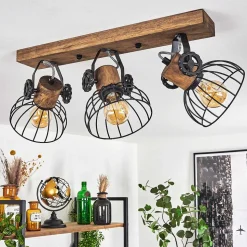 Plafonnier Orny Bois Fonce, Noir, 3 Lumieres