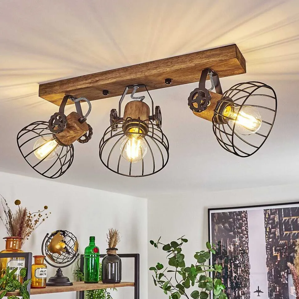 Plafonnier Orny Bois Fonce, Noir, 3 Lumieres