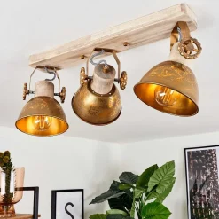 Plafonnier Orny Bronze, Bois Clair, 3 Lumieres