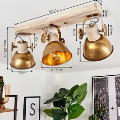 Plafonnier Orny Bronze, Bois Clair, 3 Lumieres