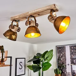 Plafonnier Orny Bronze, Bois Clair, 3 Lumieres