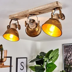 Plafonnier Orny Bronze, Bois Clair, 3 Lumieres