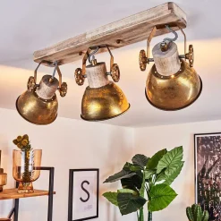 Plafonnier Orny Bronze, Bois Clair, 3 Lumieres