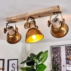 Plafonnier Orny Bronze, Bois Clair, 3 Lumieres