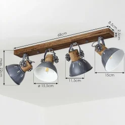 Plafonnier Orny Gris, Bois Fonce, 4 Lumieres