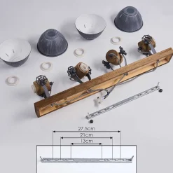 Plafonnier Orny Gris, Bois Fonce, 4 Lumieres