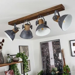 Plafonnier Orny Gris, Bois Fonce, 4 Lumieres