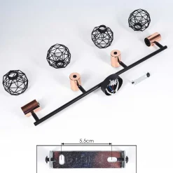 Plafonnier Palmira Cuivre, Noir, 4 Lumieres