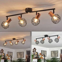 Plafonnier Palmira Cuivre, Noir, 4 Lumieres