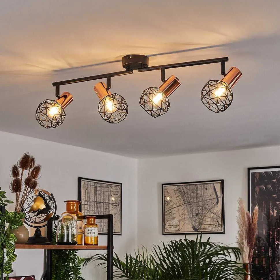 Plafonnier Palmira Cuivre, Noir, 4 Lumieres