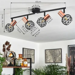 Plafonnier Palmira Cuivre, Noir, 4 Lumieres