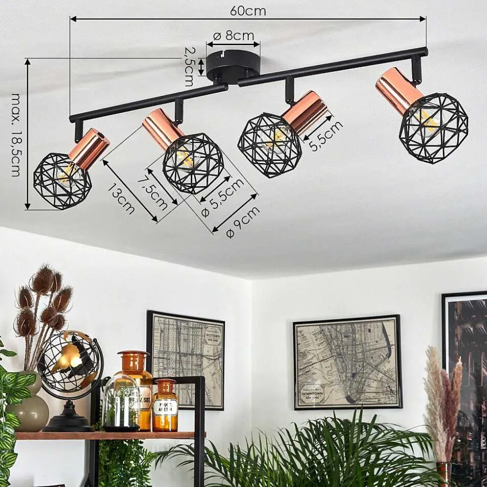 Plafonnier Palmira Cuivre, Noir, 4 Lumieres