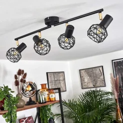 Plafonnier Palmira Or, Noir, 4 Lumieres