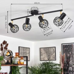 Plafonnier Palmira Or, Noir, 4 Lumieres