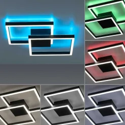 Plafonnier Paul Neuhaus Q-Marko Led Noir, 1 Lumiere, Telecommandes, Changeur De Couleurs