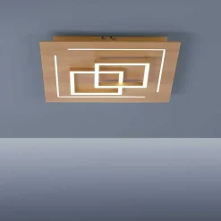 Plafonnier Paul Neuhaus Q-Linea Led Bois Clair, 4 Lumieres, Telecommandes