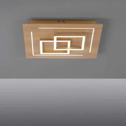 Plafonnier Paul Neuhaus Q-Linea Led Bois Clair, 4 Lumieres, Telecommandes