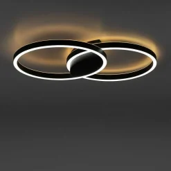 Plafonnier Paul Neuhaus Q-Marko Led Noir, 1 Lumiere, Telecommandes, Changeur De Couleurs