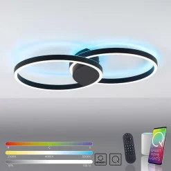 Plafonnier Paul Neuhaus Q-Marko Led Noir, 1 Lumiere, Telecommandes, Changeur De Couleurs