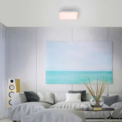 Plafonnier Paul Neuhaus Q-Flag Led Blanc, 1 Lumiere, Telecommandes, Changeur De Couleurs