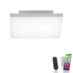 Plafonnier Paul Neuhaus Q-Flag Led Blanc, 1 Lumiere, Telecommandes, Changeur De Couleurs