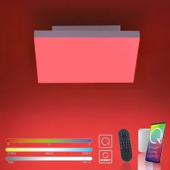 Plafonnier Paul Neuhaus Q-Flag Led Blanc, 1 Lumiere, Telecommandes, Changeur De Couleurs