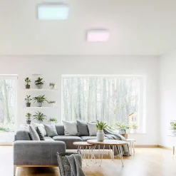 Plafonnier Paul Neuhaus Q-Flag Led Blanc, 1 Lumiere, Telecommandes, Changeur De Couleurs