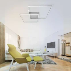 Plafonnier Paul Neuhaus Q-Inigo Led Acier Inoxydable, 2 Lumieres, Telecommandes