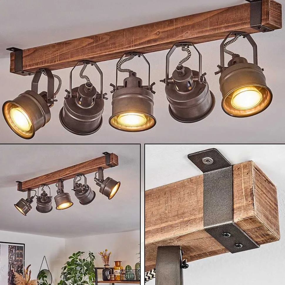 Plafonnier Pehefito Brun, Noir, 5 Lumieres