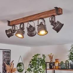 Plafonnier Pehefito Brun, Noir, 5 Lumieres