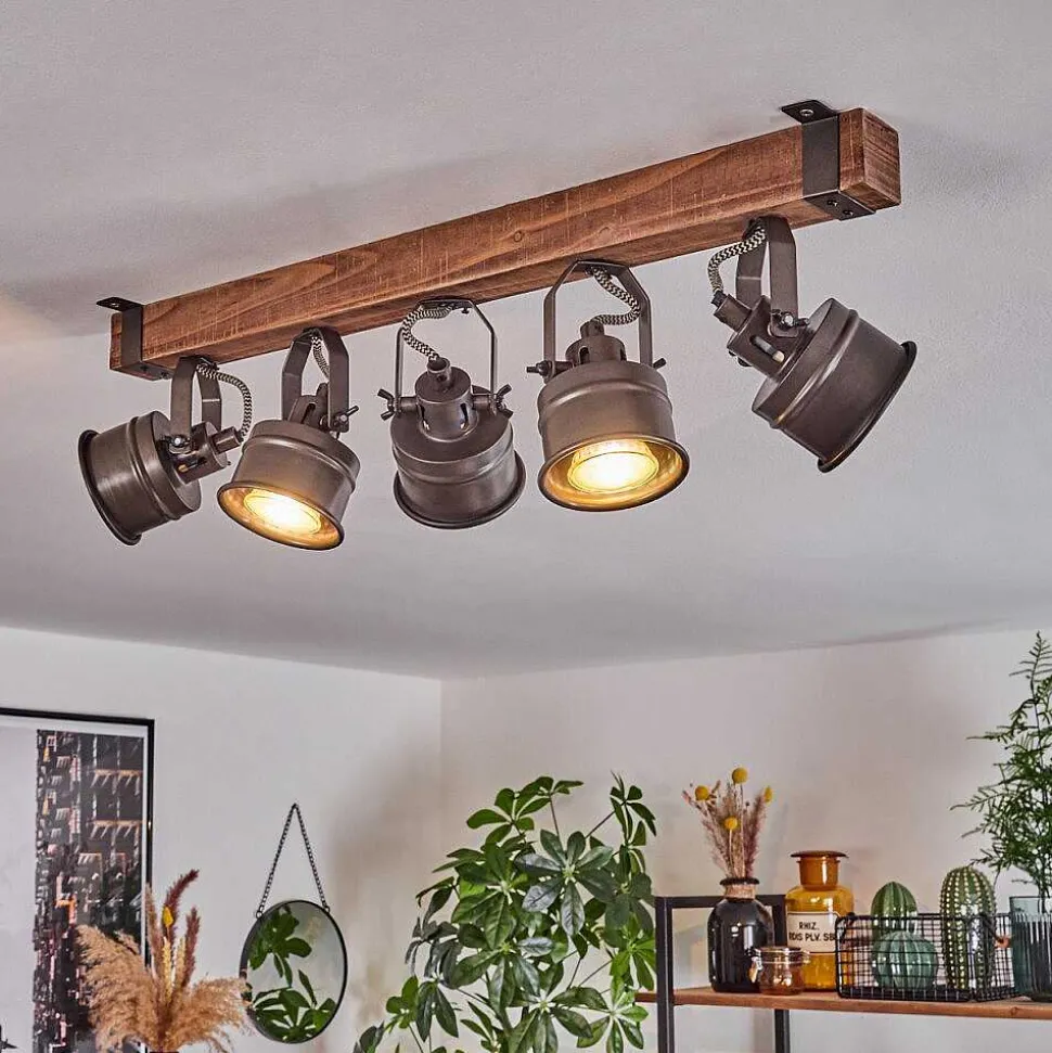 Plafonnier Pehefito Brun, Noir, 5 Lumieres