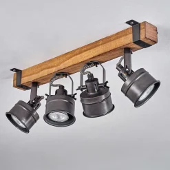 Plafonnier Pehefito Gris, Bois Fonce, Noir, 4 Lumieres