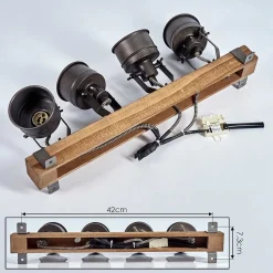 Plafonnier Pehefito Gris, Bois Fonce, Noir, 4 Lumieres