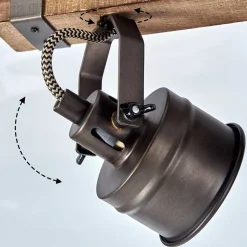 Plafonnier Pehefito Gris, Bois Fonce, Noir, 4 Lumieres