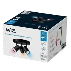 Plafonnier Philips Wiz Imageo Led Noir, 3 Lumieres, Changeur De Couleurs