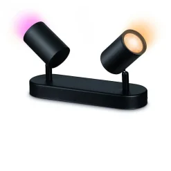 Plafonnier Philips Wiz Imageo Led Noir, 2 Lumieres, Changeur De Couleurs
