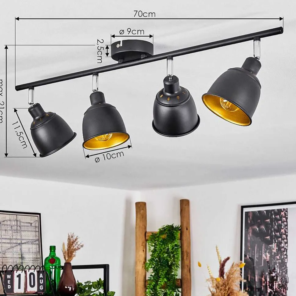 Plafonnier Pistrino Chrome, Noir, 4 Lumieres