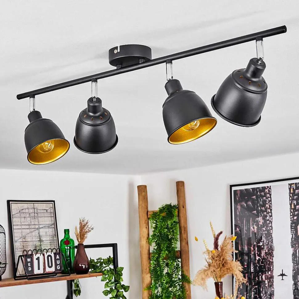 Plafonnier Pistrino Chrome, Noir, 4 Lumieres