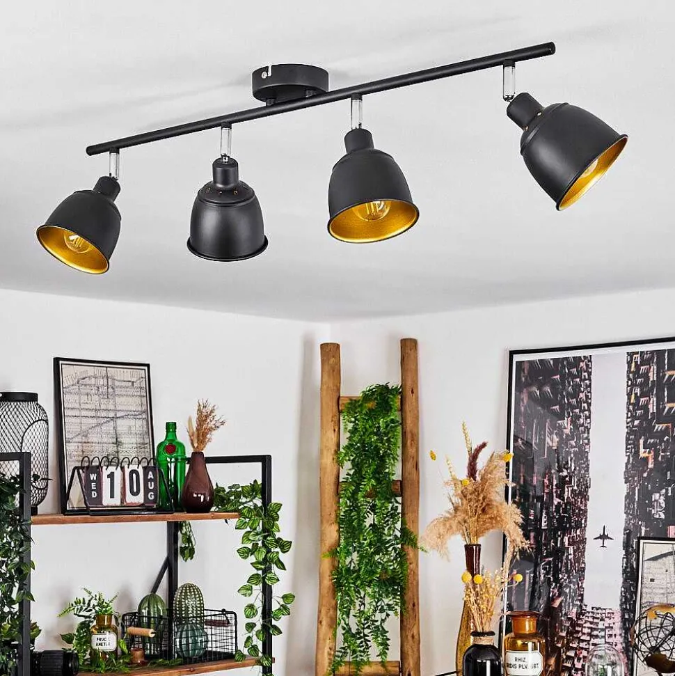 Plafonnier Pistrino Chrome, Noir, 4 Lumieres