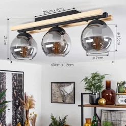 Plafonnier Podre Bois Clair, Noir, 3 Lumieres