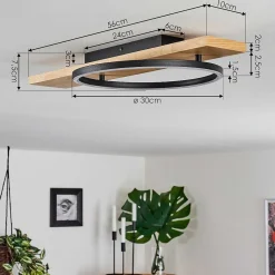 Plafonnier Pompu Led Bois Clair, Noir, 1 Lumiere