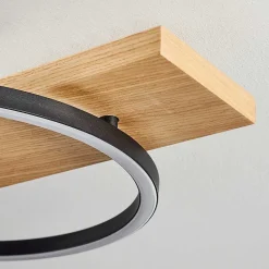 Plafonnier Pompu Led Bois Clair, Noir, 1 Lumiere